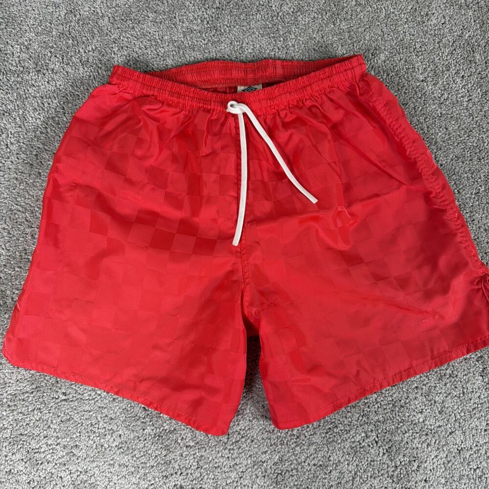 VTG Umbro Soccer Shorts Mens M Red Tonal Checkered 90s Made In USA 5" Coaching